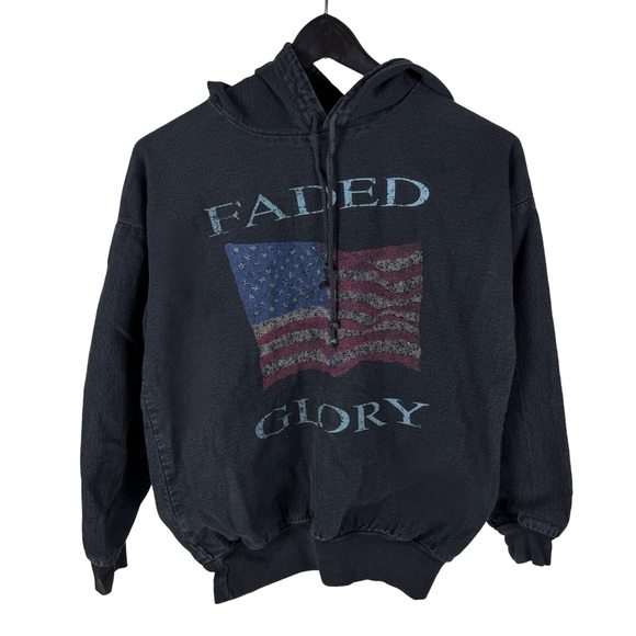 Vintage 90s Women’s Faded Glory Flag Logo Streetwear Pullover Hoodie Size L